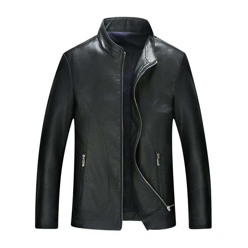 

Haining Leather Coat Men's Middle-aged New Style Stand Collar Leather Jacket Thin Faux Sheep Skin MEN'S Coat