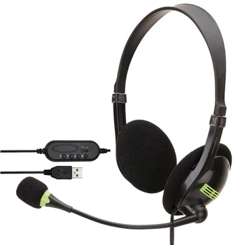 

USB Headphones With Microphone Head Mounted Gaming Office Home Headset Can Mute