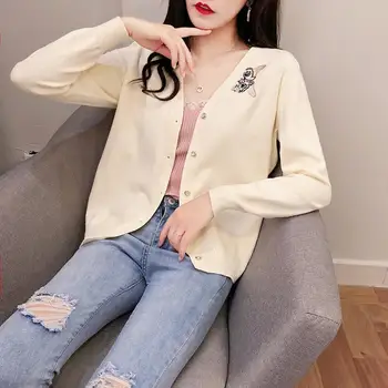 

Fashion fall 2020 ol style cardigan super thick V-neck loose sweater for women