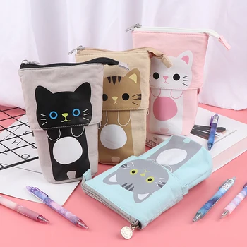 

Korean Stationery Cute Multi-function Retractable Pen Holder Cat Animal Canvas Kawaii Pencil Case Pencil Pouch For Girls Kids