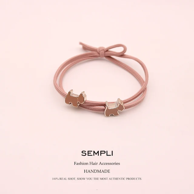 Sempli Pink Color Solid Elastic Hair Bands Love Dog Headband Women Animal Rubber Band Lady Letters Hair Accessories Scrunchie Dog