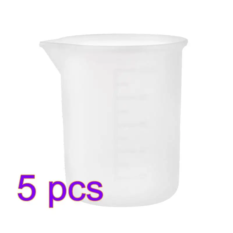 A-100ml 5pcs 100 мл 250 мл силиконовые мерные стаканчики, инструмент, прозрачный Градуированный эпоксидный разделительный стаканчик для литья УФ полимерной формы, ювелирное искусство, кухонная лаборатория - Цвет: A-100ml 5pcs