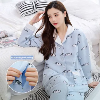 

Cotton-padded Maternity Nursing Nightwear Autumn Winter Breastfeeding Lounge for Pregnant Women Pregnancy Homewear Sleepwear Set