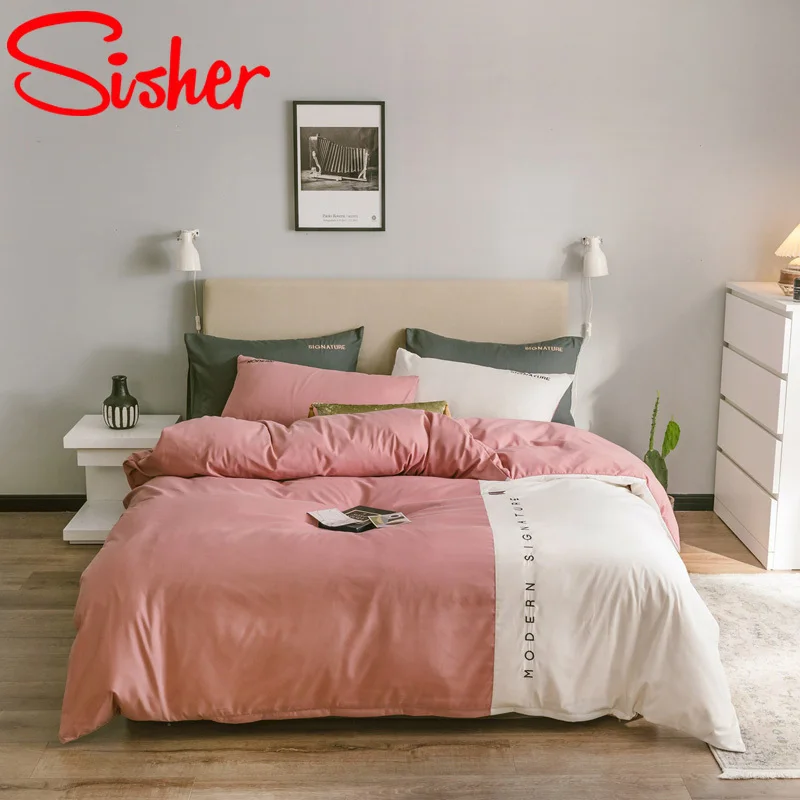 

Modern Patchwork Queen Size Bedding Set Japanese Brief Duvet Cover Sets Polyester Cotton Bedclothes Bed Sheet Linen Quilt Covers