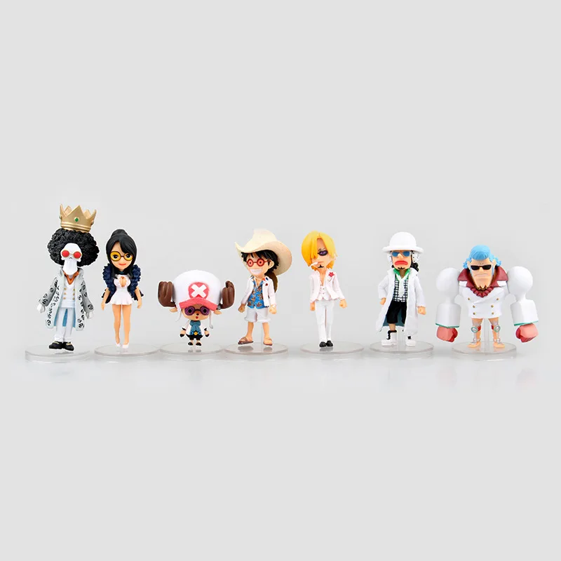 Мини Аниме 7 шт./компл. ONE PIECE Brook Sanji Franky Robin GOLD Luffy Zoro Tony Chopper Q Ver. Экшн фигурка из ПВХ