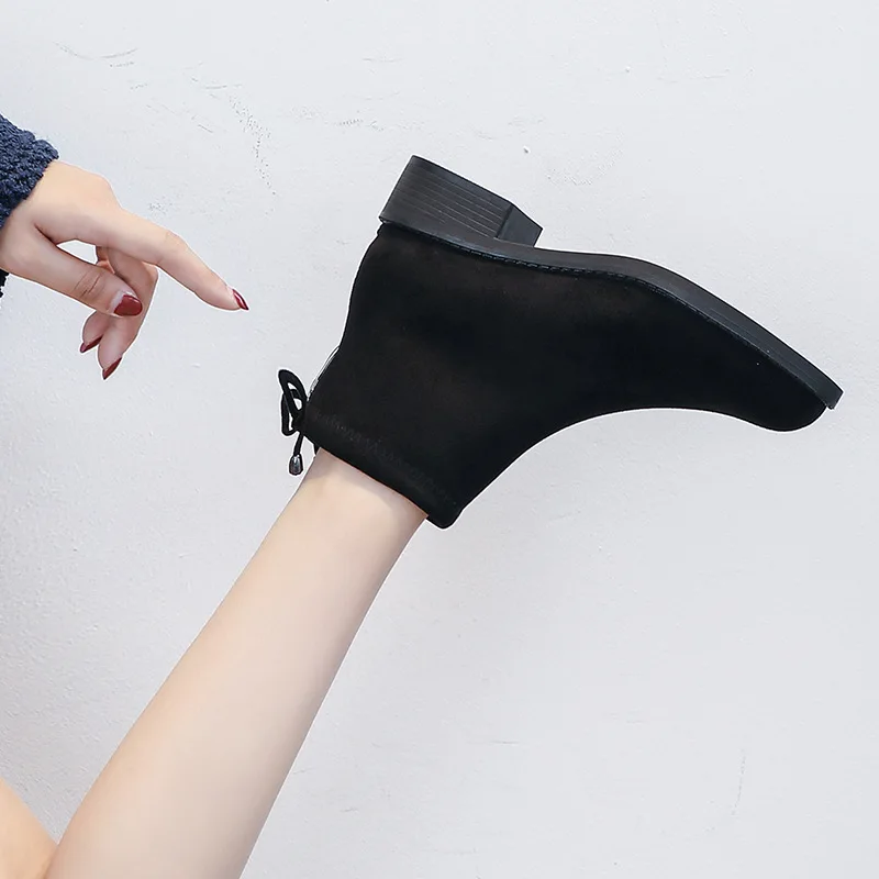

Shoes Zipper Women's Rubber Boots Booties Ladies Low Heels booties Round Toe Bootee Woman 2019 Rain Lolita Winter Ankle Solid