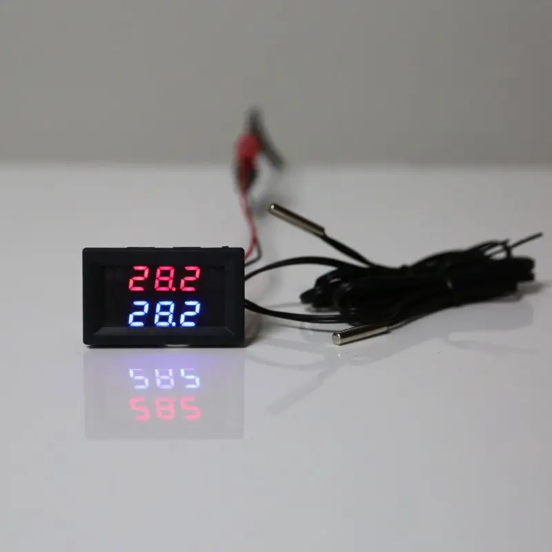 

Dual Display DC 5V-80V Thermometer w 2 NTC Waterproof Temperature Sensor 12V 24V 72V Car Motorcycle X4YD