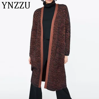 

YNZZU Zebra pattern Chic 2019 Winter Clothes Women Long Mohair Warm Knitted Cardigan Women Pockets Loose Coat Streetwear AT355