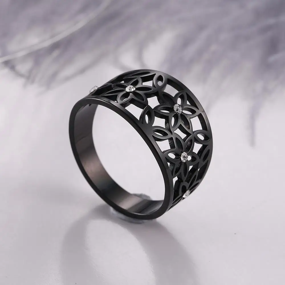 My shape, прозрачный цветок из циркона, женское кольцо, 316L, кольца из нержавеющей стали, серебро/черный/золото, модные кольца на палец, подарок на год для девочки