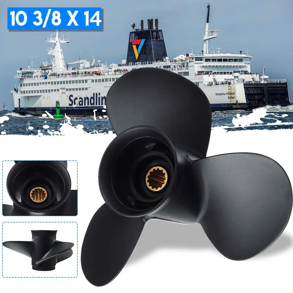 

Audew 10 3/8 x 14 Marine Outboard Propeller For Mercury Engines 25-70HP 48-816706A40 Aluminum Alloy 13 Spline Tooth 3 Blades