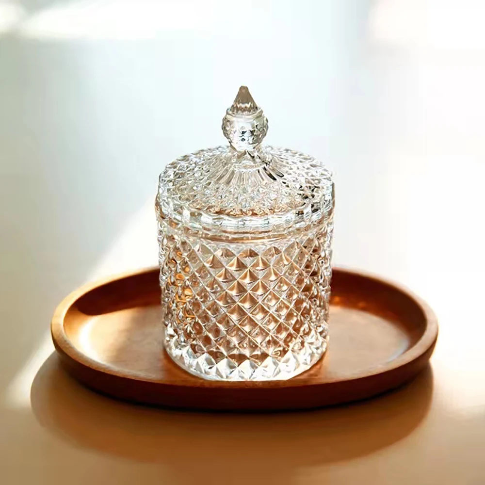 Art Luxury Glass Storage Jar Aromatherapy Bottle with Lid Minimalist Household Cotton Swab Jewelry Storage Box 6