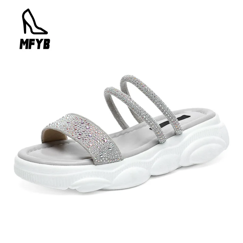 

MFYB Women's sandals 2019 summer new panda bottom women's shoes open toe rhinestones wear women's casual sandals