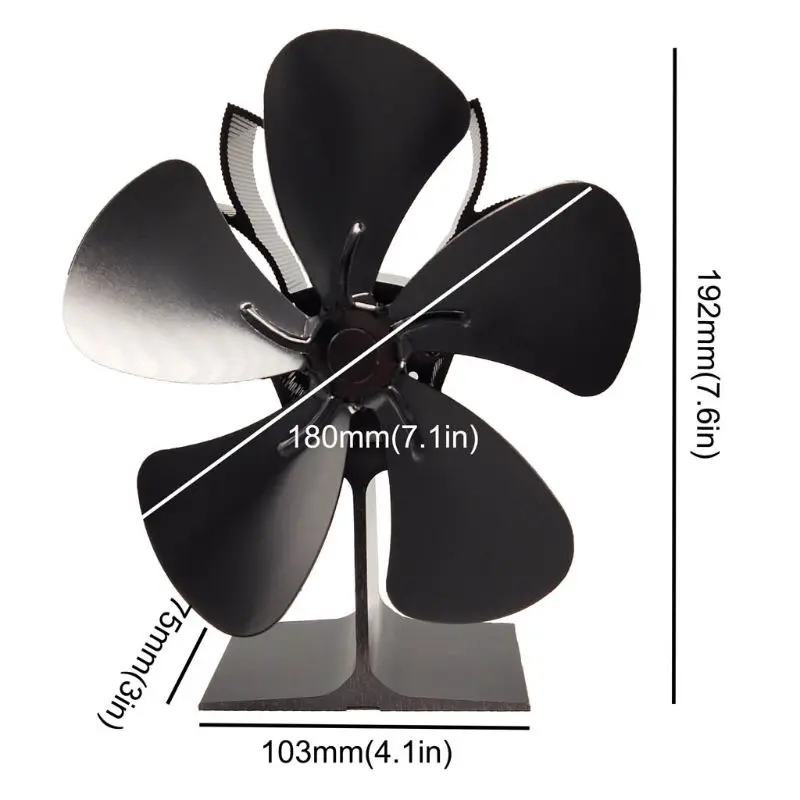5 лопастей Тепловая печь вентилятор для камина черный утолщенный алюминиевый бесшумный тепловентилятор для дома