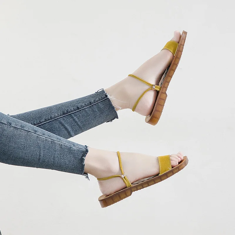 

2019 New Style Korean-style Versatile Sandals Summer Students WOMEN'S Leather Sandals-Style Dual Purpose round-Toe Breathable WO