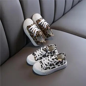 

Leopard Print Canvas Shoes For Girl Boys Sport Breathable Boys Sneakers Brand Kids Shoes for Girls Soft Casual Child Flat Shoe