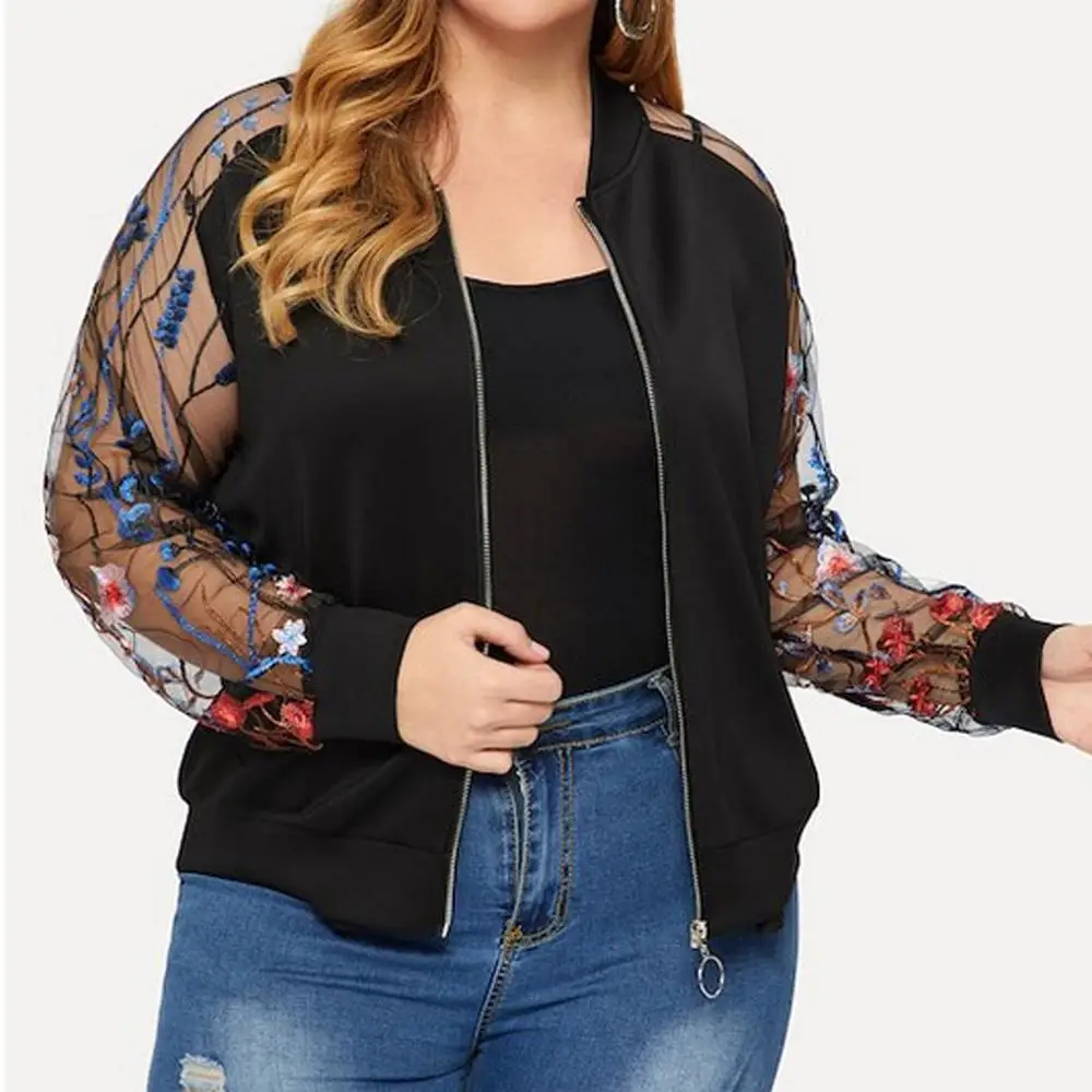 

Floral Print Plus Size Baseball Basic Round Collar Button Thin Bomber Jackets Long Sleeves girl Coat 2019 Women's JacketS JA3M