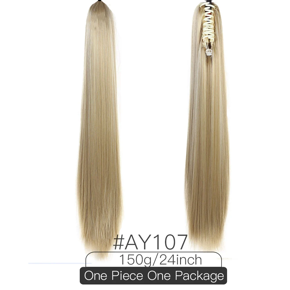 Aiyee24 дюйма, 150 г, прямые длинные волосы на заколках для наращивания, блонд, черный, хвост Маленького Пони, высокотемпературное волокно, синтетические волосы на заколках - Цвет: 107