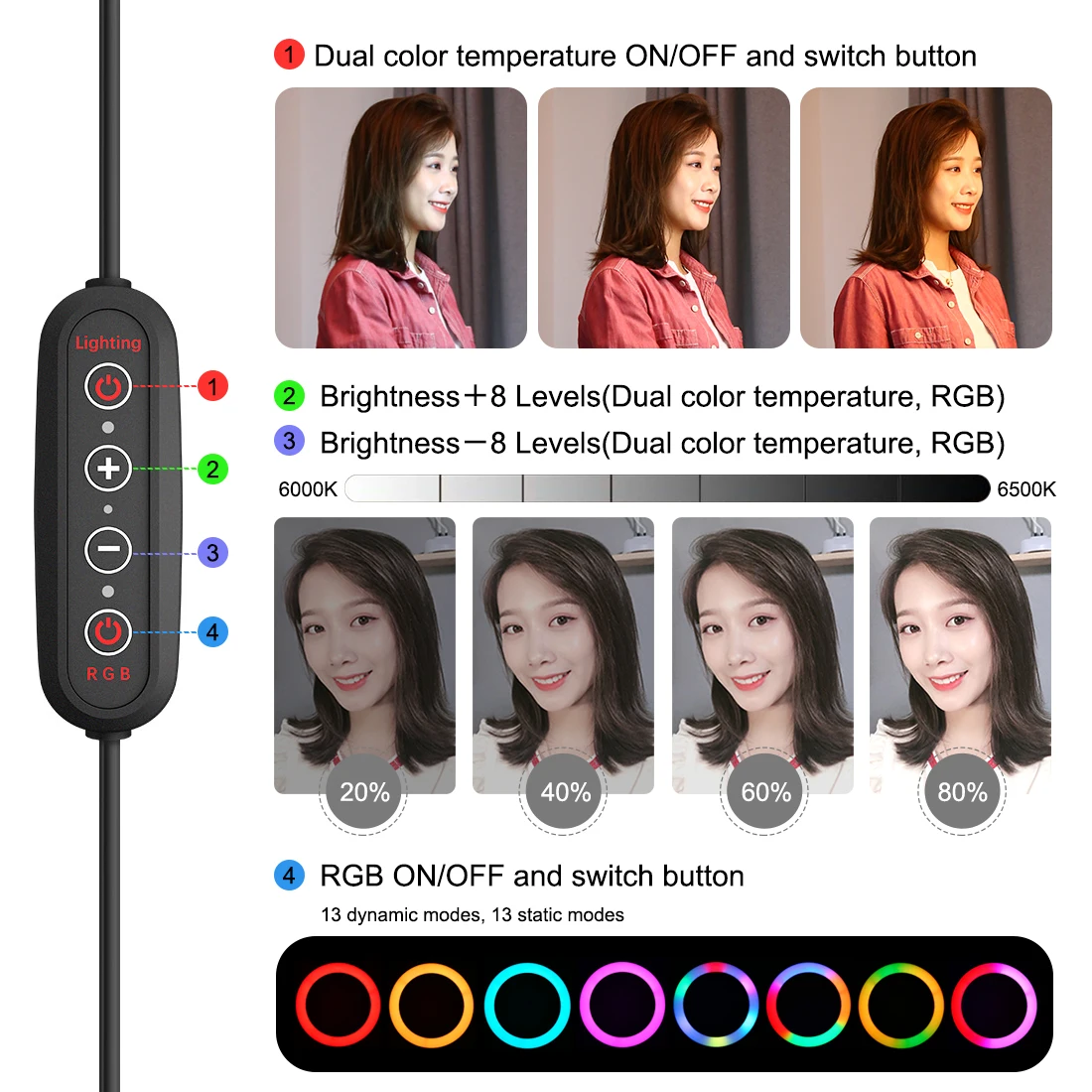 Светодиодный кольцевой светильник 10 дюймов RGB для фото кольцо с дистанционным