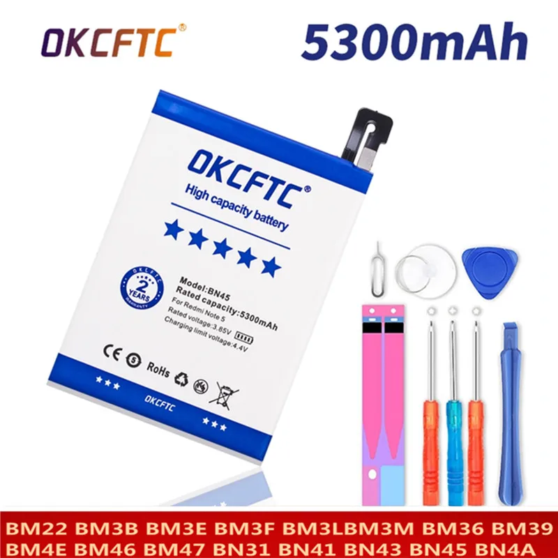 Аккумулятор OKCFTC BM47 BM4E BM3E BM3L BM22 BM46 BN43 BM3B для Xiaomi Mi 4C 5 5S 5X 6 8 Lite Pro 9 SE CC9 Redmi Note 2 3 7 4 4X |
