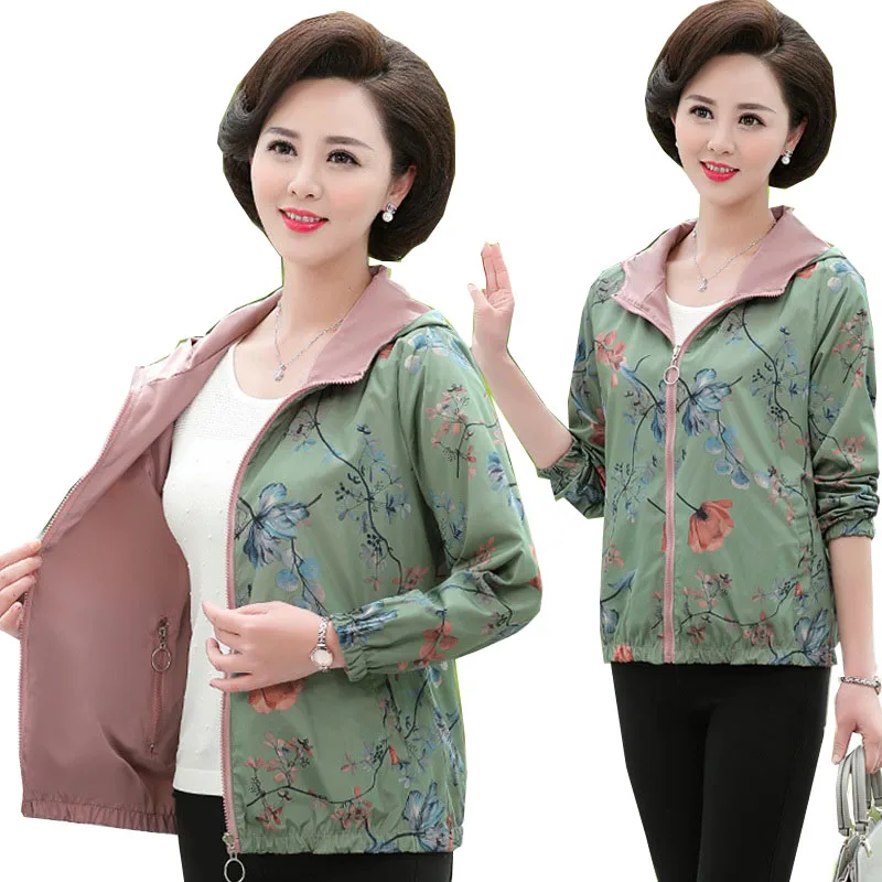 

Fashion Double-Sided Wear Outerwear Women's Coats Jacket New 2022 Spring Printing Short Zipper Hooded Jackets Coat Female 5XL