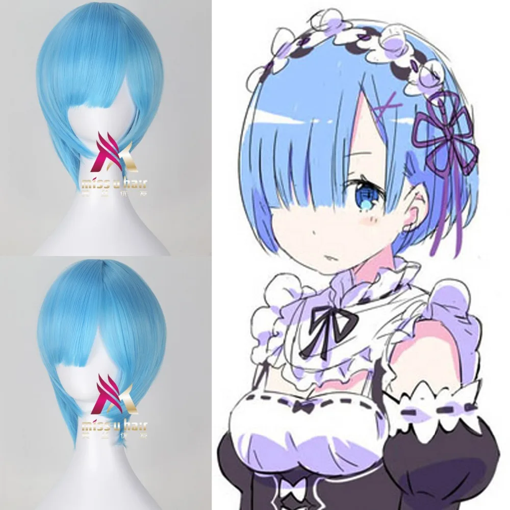 new Re:Life In A Different World From Zero Graduated Ram Rem Cosplay Wig for Women Short Straight Pink Blue Anime +wig cap | Тематическая
