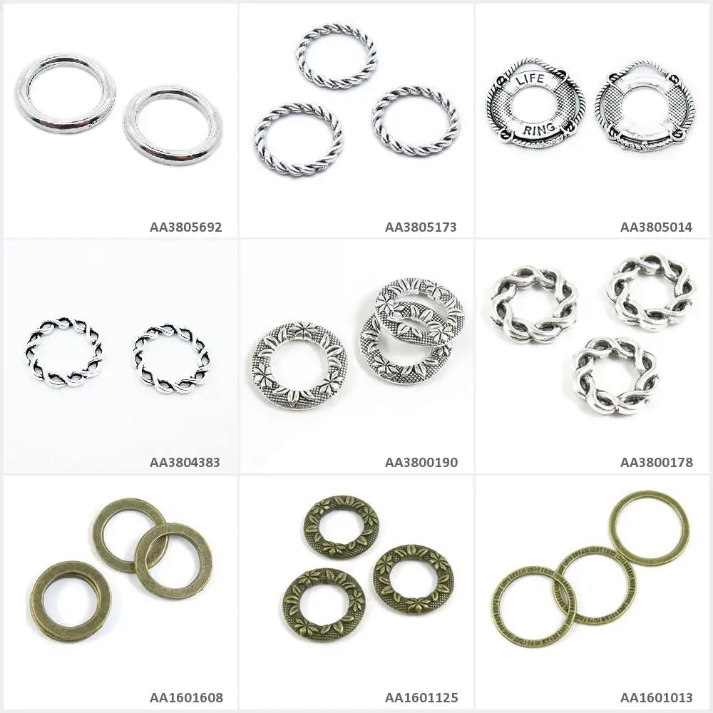 Antique Bronze Silver Plated Jewelry Making Charms Rings Wreath Lifebuoy Life Ring Round Twisted Pattern Crafting | Украшения и