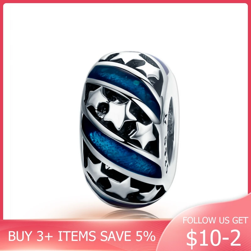 

CodeMonkey Genuine 925 Sterling Silver Sparkling Star Blue Enamel Spacer Beads fit Women Bracelet Bangles DIY Fine Jewelry C636