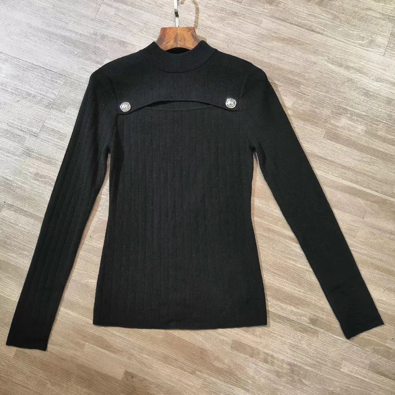 

Autumn And Winter Women's Wear 2019 New Baseboard Long Sleeve Knitted Shirt Elasticity Short Slim Black Sweater