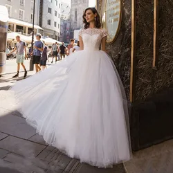 2022 Princess Lace Wedding Dress A Line Cap Sleeves Floor Length White Ivory Outdoor Formal Bridal Gowns Lady Marriage Reception