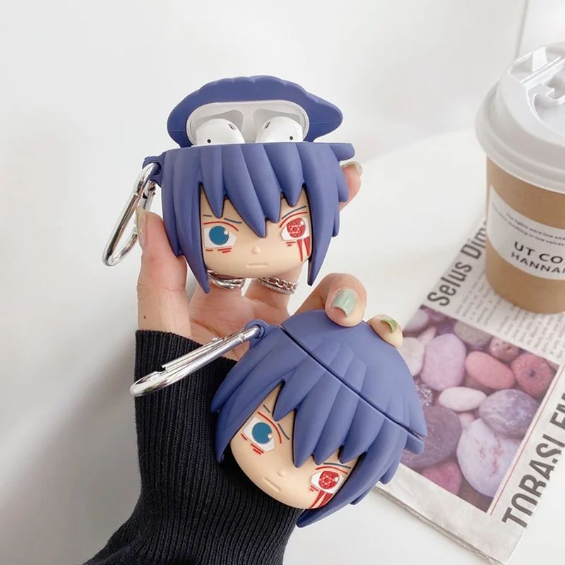 

Cute Anime Naruto Wireless Earphone Case 3D Q Version Uchiha Sasuke Earphone Protective Cover For Airpods 1 2 Earphone Case