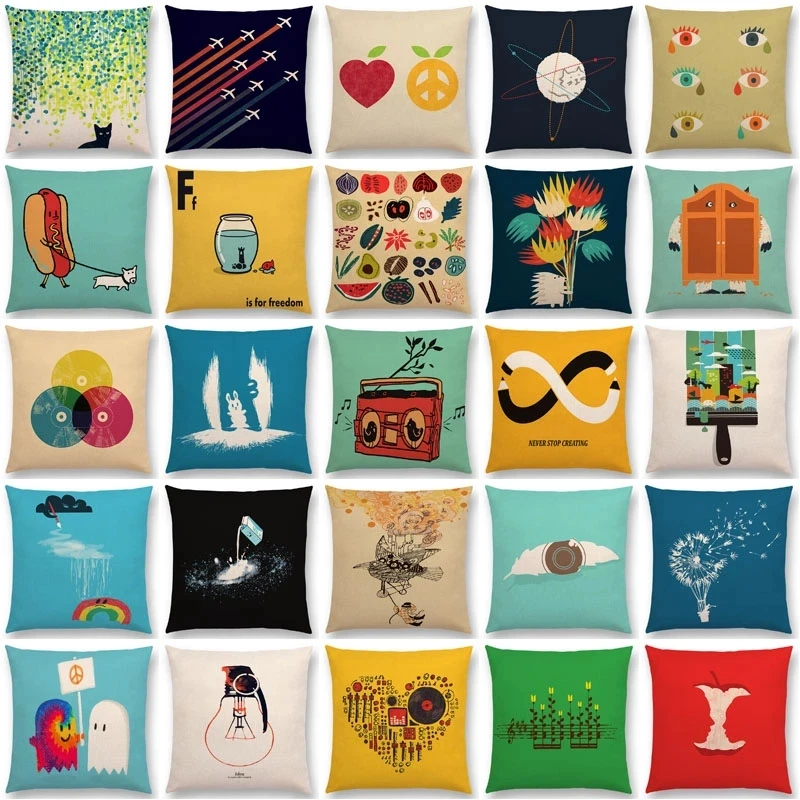 

Colorful Cartoon Pillow Case Fruit Flower Warm Dream Funny Imagination Cushion Cover Throw Home Decor Sofa 45x45cm