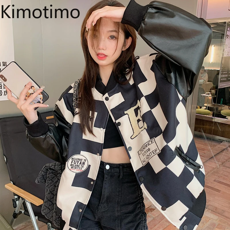 Кожаное пальто Kmotimo для шахматной доски Женская осенне-зимняя Дизайнерская