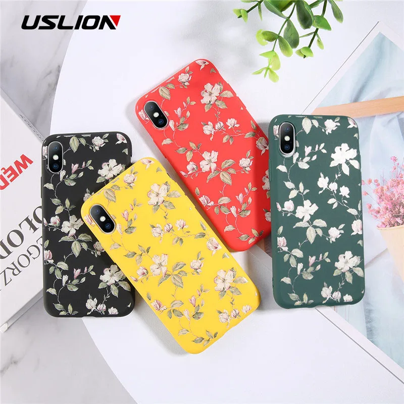 Чехол USLION для iPhone 7 8 6 6S Plus мягкий силиконовый чехол из ТПУ с цветами и листьями XR Xs