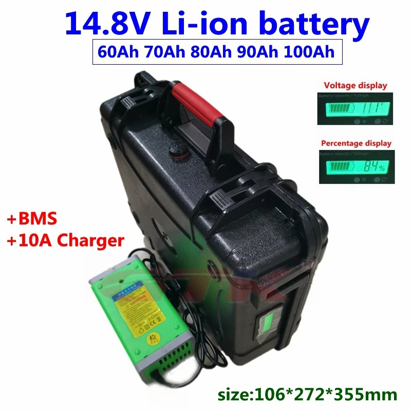 

GTK 14.8V 100Ah 90Ah 80Ah 70Ah 60Ah Li ion lithium battery 12V with BMS for trolling motor solar system RV inverter+10A Charger