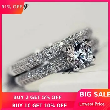 

choucong Women Wedding Ring Set 925 Sterling silver AAAAA Zircon Stone Rings Female Party Jewelry Gift 3 Color Silver&Rose&Gold