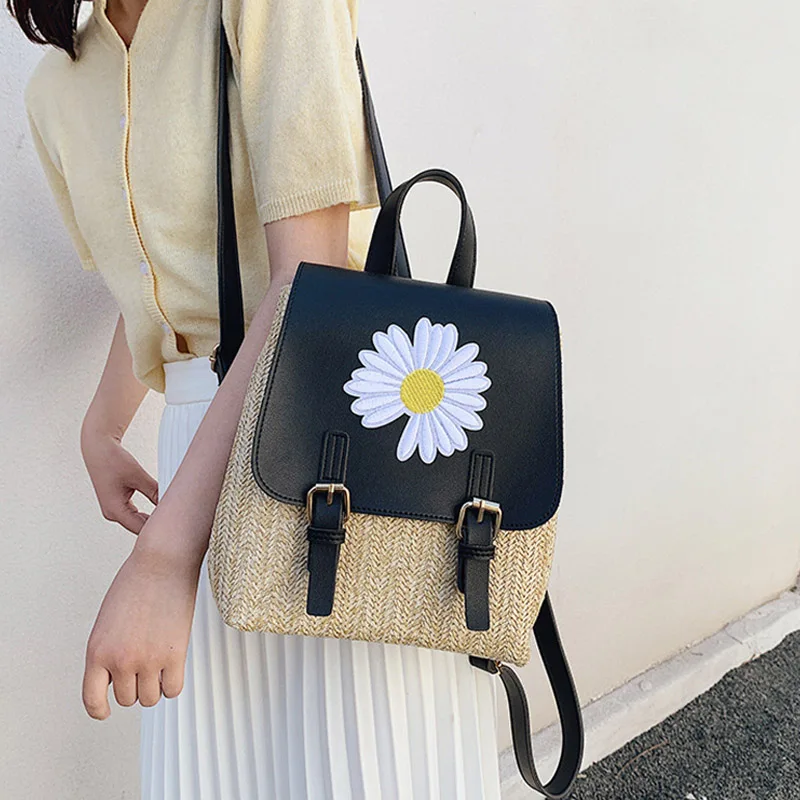 Женские плетеные рюкзаки с ромашками маленькие кожаные сумки для девочек