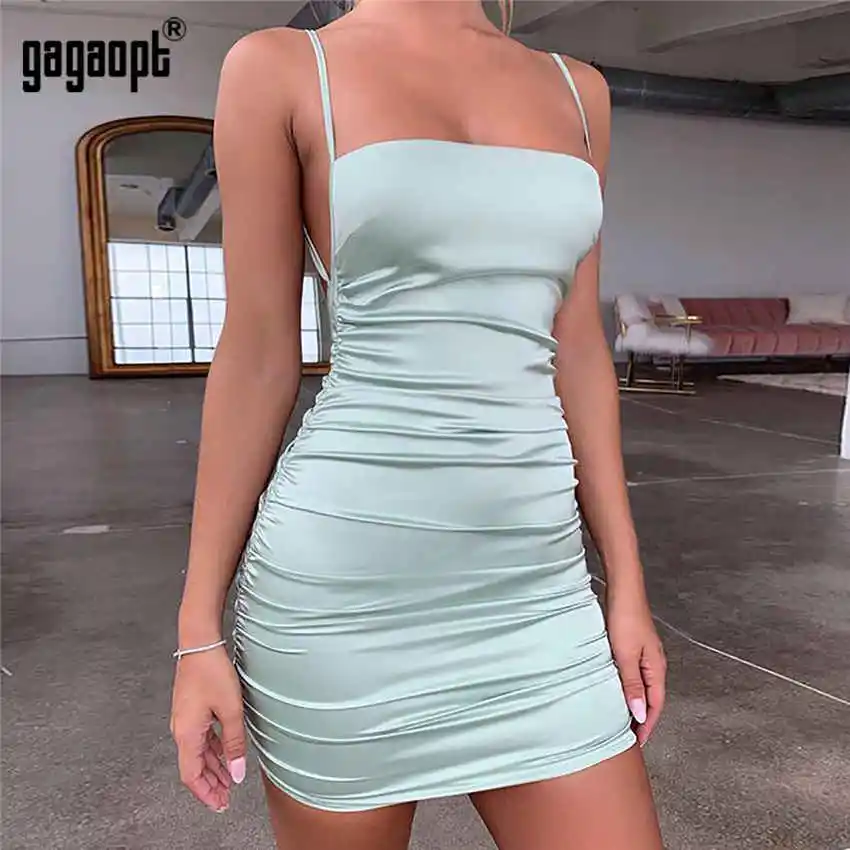 Gagaopt, модные однотонные платья, повседневные платья без рукавов, сексуальные винтажные вечерние платья, платья - Цвет: Зеленый