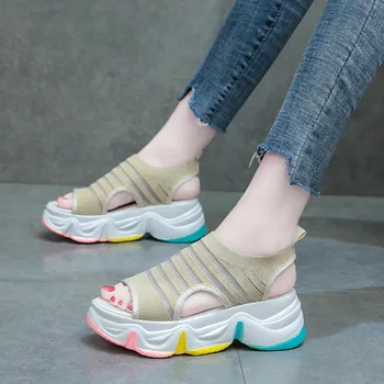 

COOTELILI Summer Fashion Shoes Women 6cm Heel Shoes Sandals Flats Platforms Woman Causal Shoes Open Toe Slip On