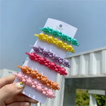 

Korean Women Girl Candy Color Pearl Hair Clip Fluorescent Beads Hair pins Baking Paint Side Bangs Barrette Hair Accessories