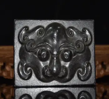 

Hongshan culture archaize black iron meteorite tiger head pendant statue #1