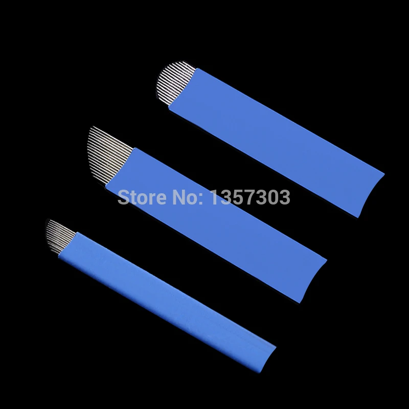 30pcs Blue 0.20mm Microblading Needles for Tattoo Lamina Tebori 7 9 11 12 14 Flex Blades U Shape Permanent Makeup Needle Blade