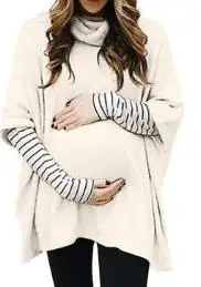Одежда для беременных комплект из двух предметов для беременных с высоким воротником и длинным рукавом, полосатые топы, Пуловер Blusas De - Цвет: milk white
