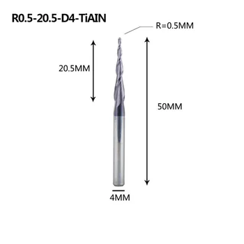 

R0.5-20.5-D4 Tungsten Carbide 4mm Shank 2-Flute HRC55 Ball Nose End Mill Tool