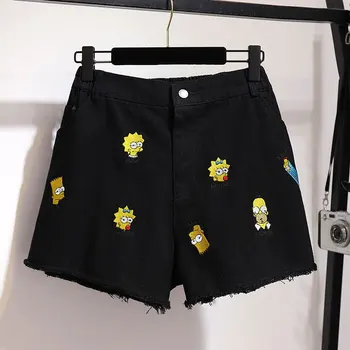 

Transfortegy large women's clothes 2020 spring and summer show thin embroidered jeans shorts loose A-line raw hem wide leg pants