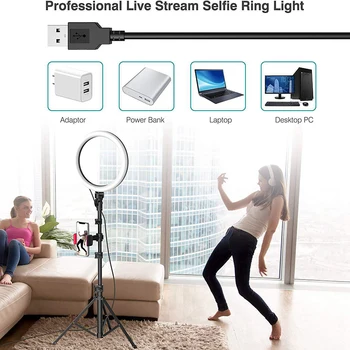 

Selfie Ring Light Dimmable LED Video Light USB Ring Lamp with Retractable Tripod for Makeup Video Live Studio