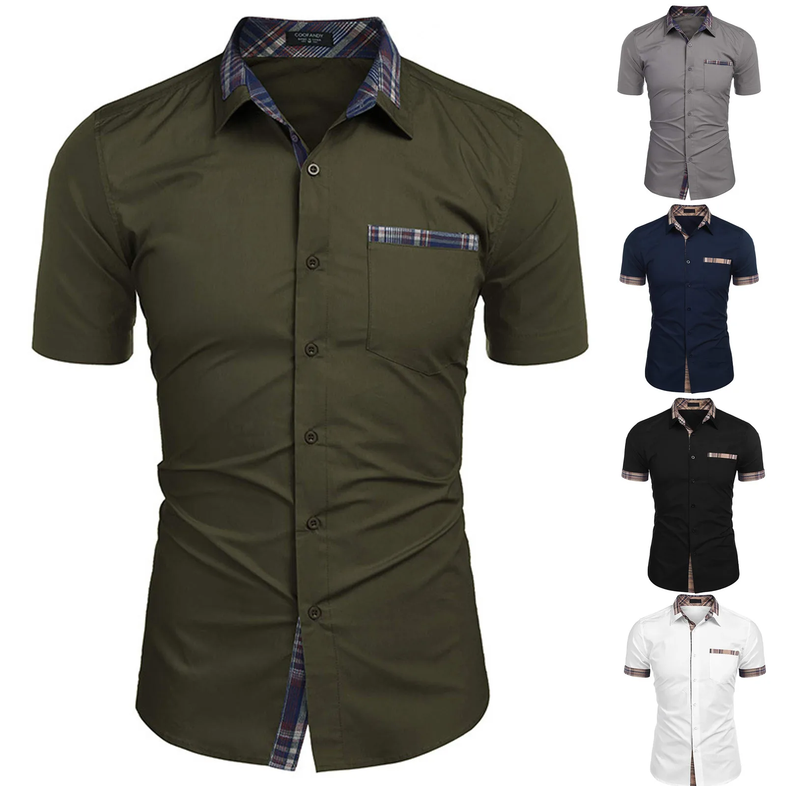 Summer Men Fashion Casual Short sleeved Patchwork Slim Shirts Tops