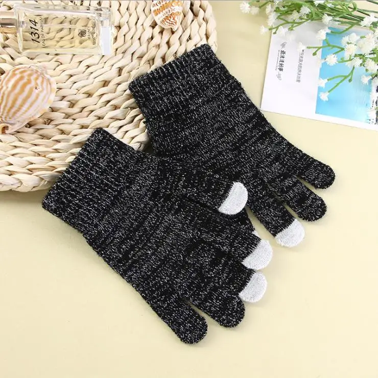 Женские и мужские зимние перчатки с сенсорным экраном, зимние теплые перчатки для пальцев, одноцветные теплые перчатки для рук, трикотажные перчатки, эластичные варежки - Цвет: 13
