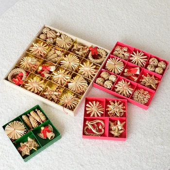 

Natural Wheat Straw Handmade Mini Five-pointed Star Snowflake Snowman Christmas Tree Pendant Christmas Decorations