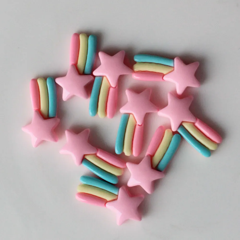 

New Arriving 24mm Pastel Rainbow Shooting Star Flatback Resin Cabochons For DIy Part Decoration