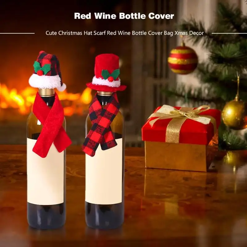 Рождество Санта Клаус Снеговик Лось крышка для бутылки с красным вином сумки обеденный стол Рождественский Декор нежный красивый яркий